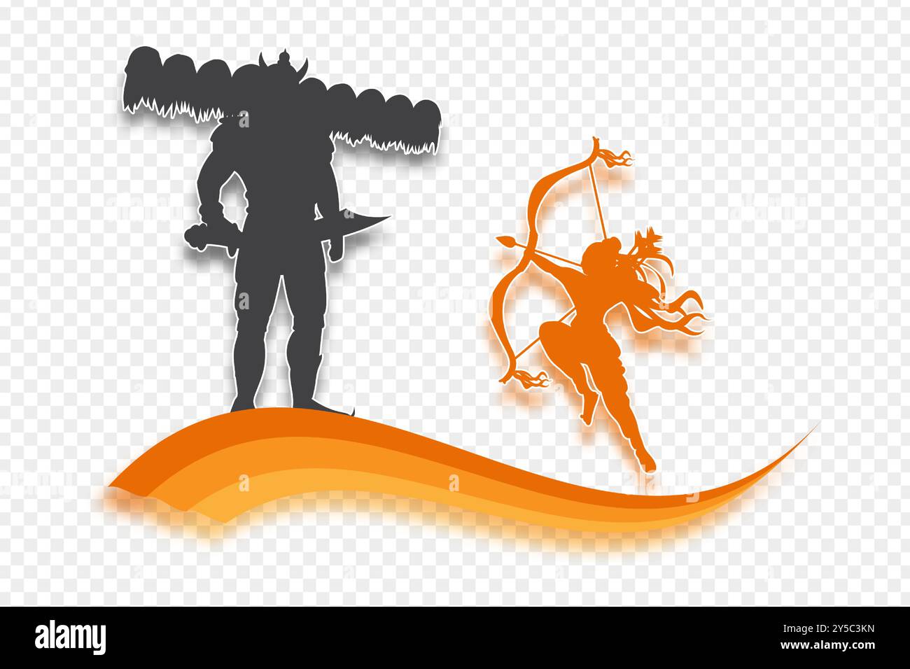Vector illustration of lord Ram and Ravan silhouette on transparent ...