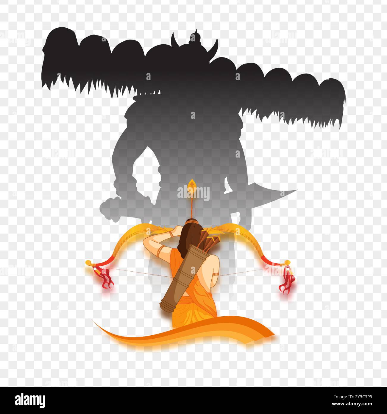 Vector illustration of lord Ram and Ravan silhouette on transparent ...