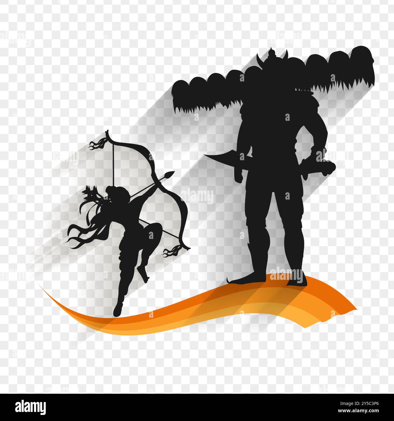 Vector illustration of lord Ram and Ravan silhouette on transparent ...