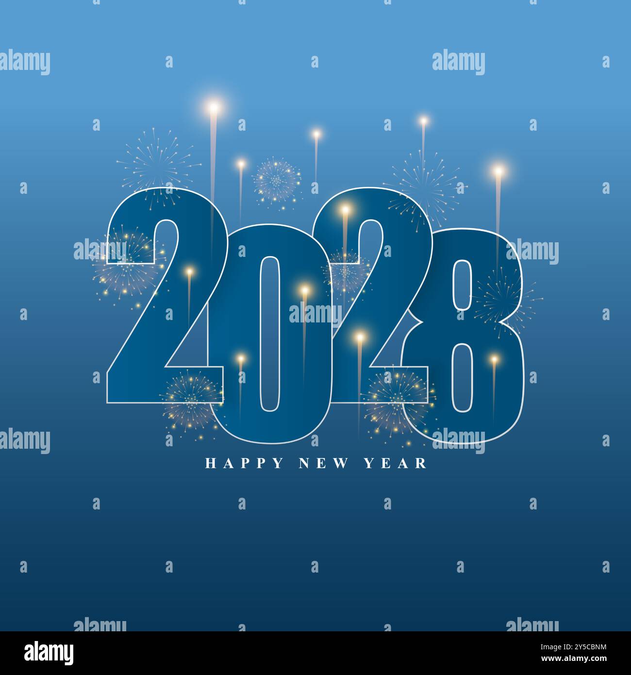 Vector illustration of Happy New Year 2028 social media feed template Stock Vector