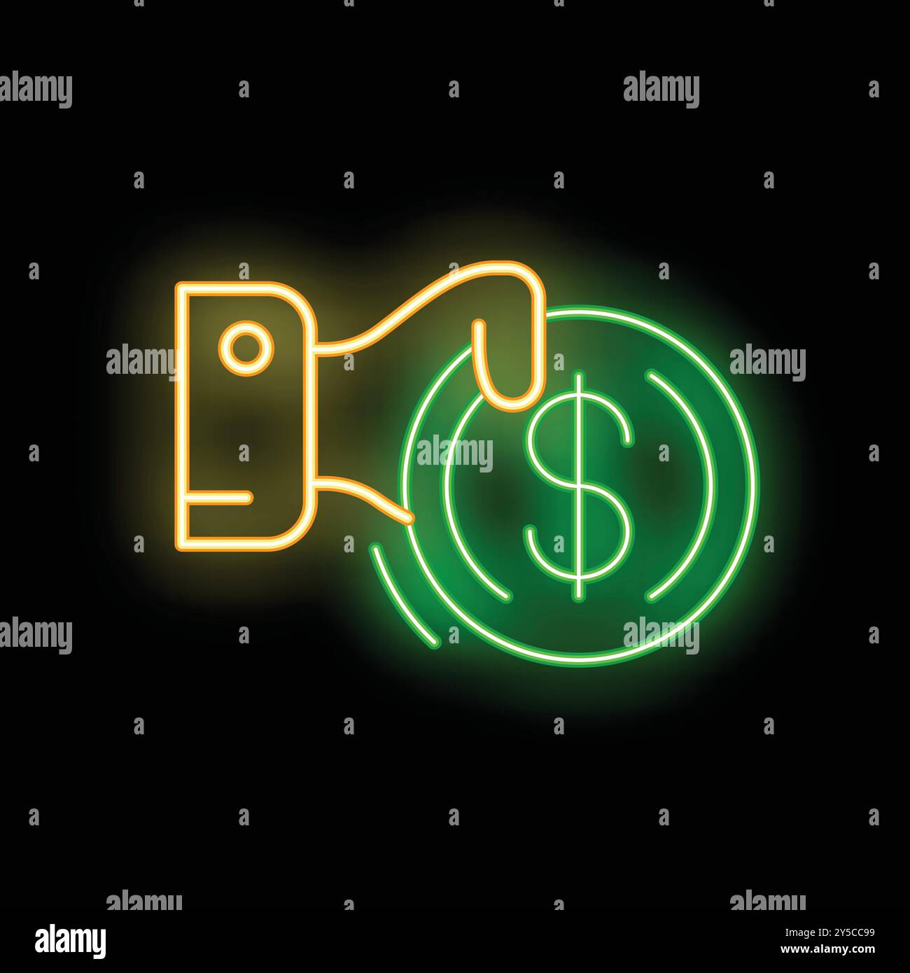 Neon glowing icon of a hand picking up a dollar coin, a great concept for earning money Stock Vector