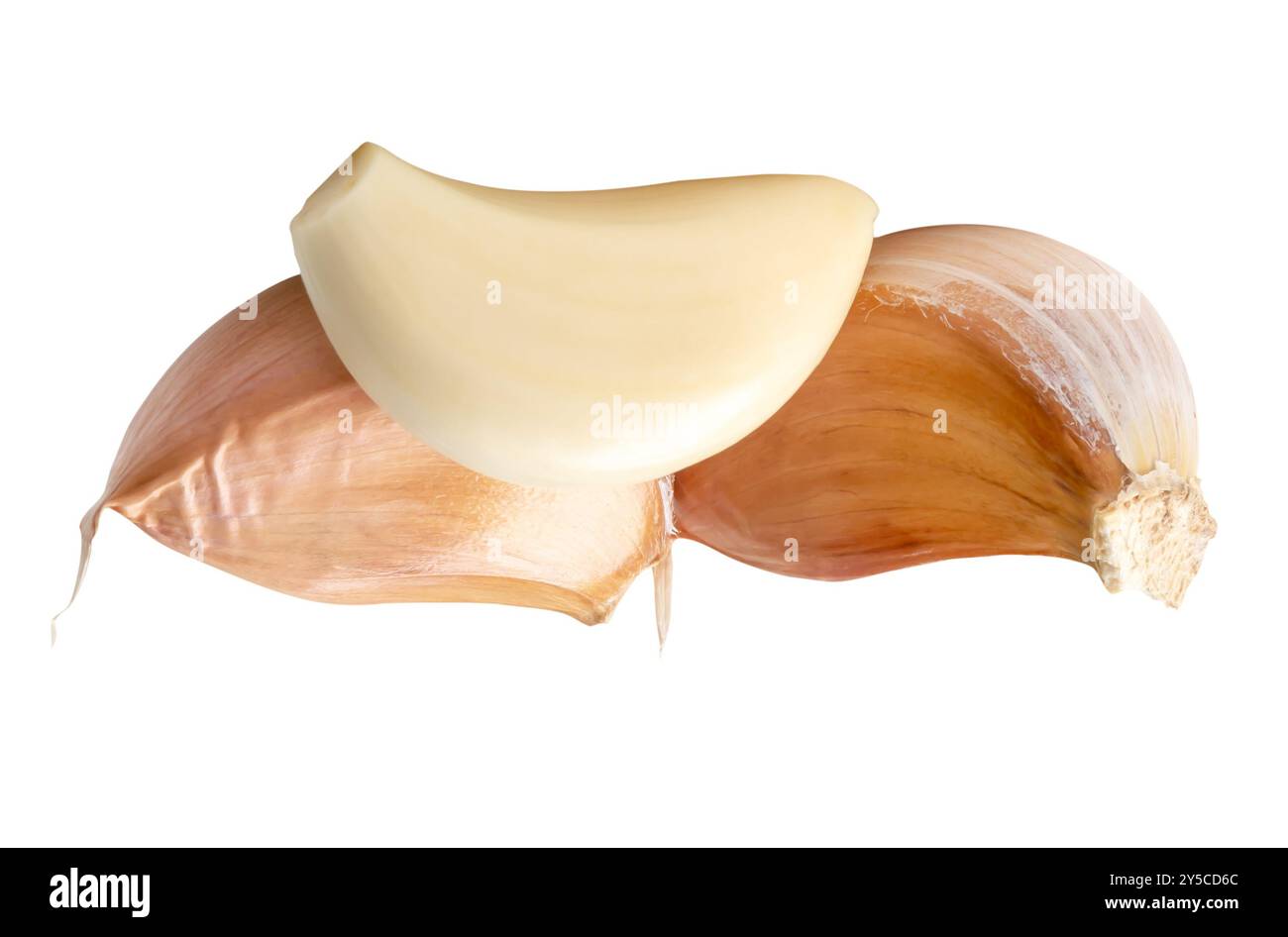 Peeled garlic cloves in stack are isolated on white background with ...