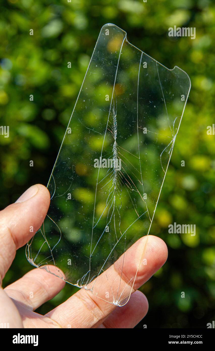 broken phone screen protector Stock Photo