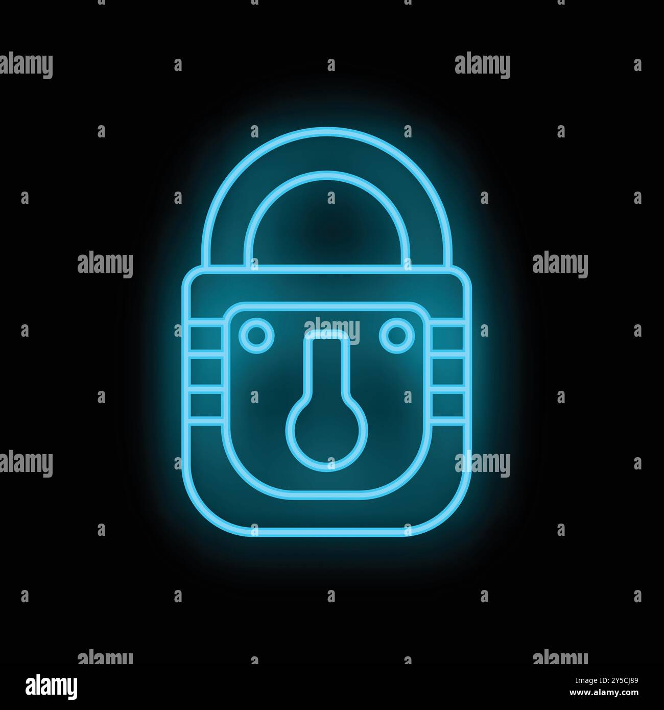 Blue neon padlock glowing, representing security and data protection Stock Vector