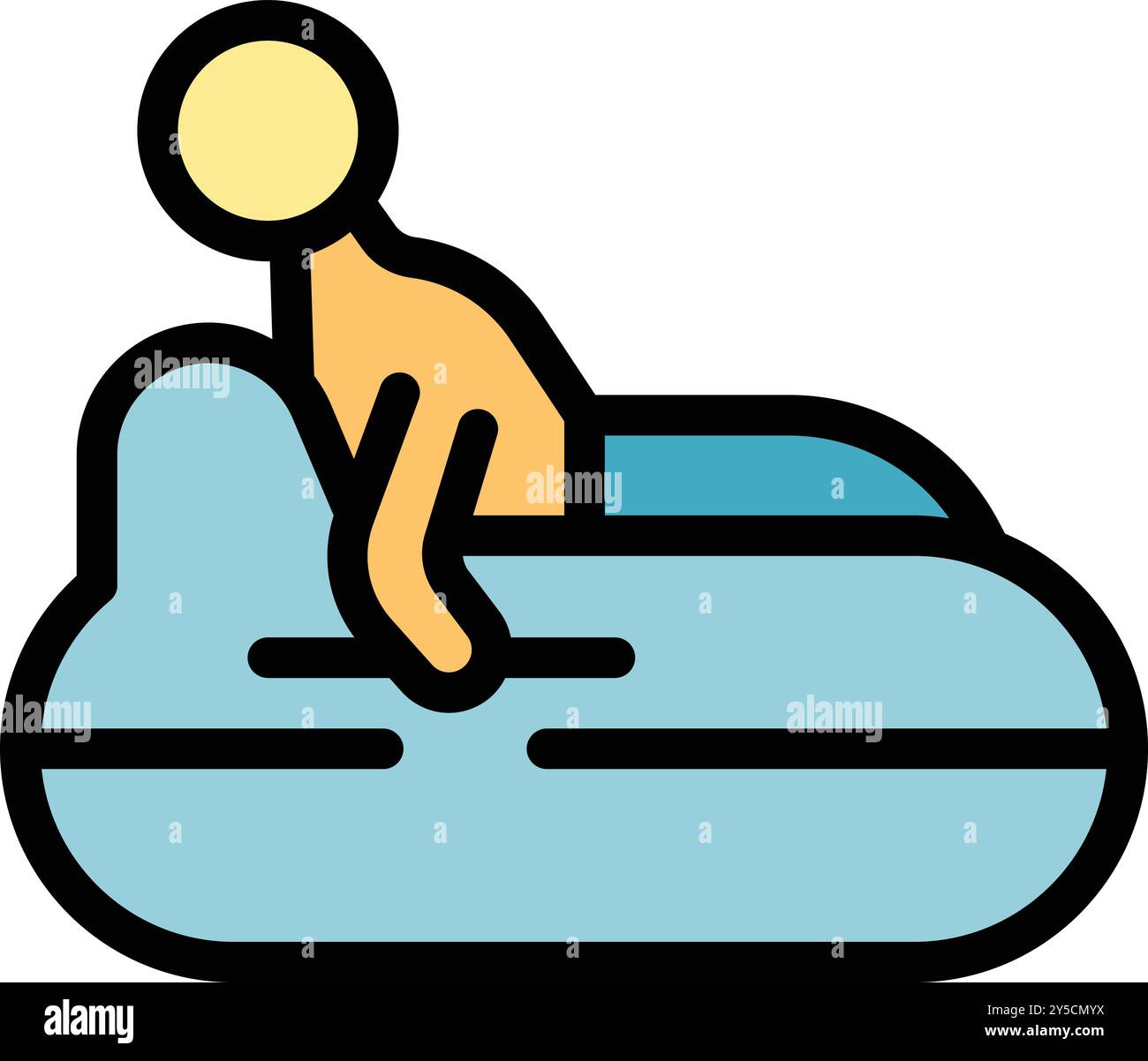 Man is sitting in an inflatable rubber boat, enjoying a leisurely day on the water Stock Vector