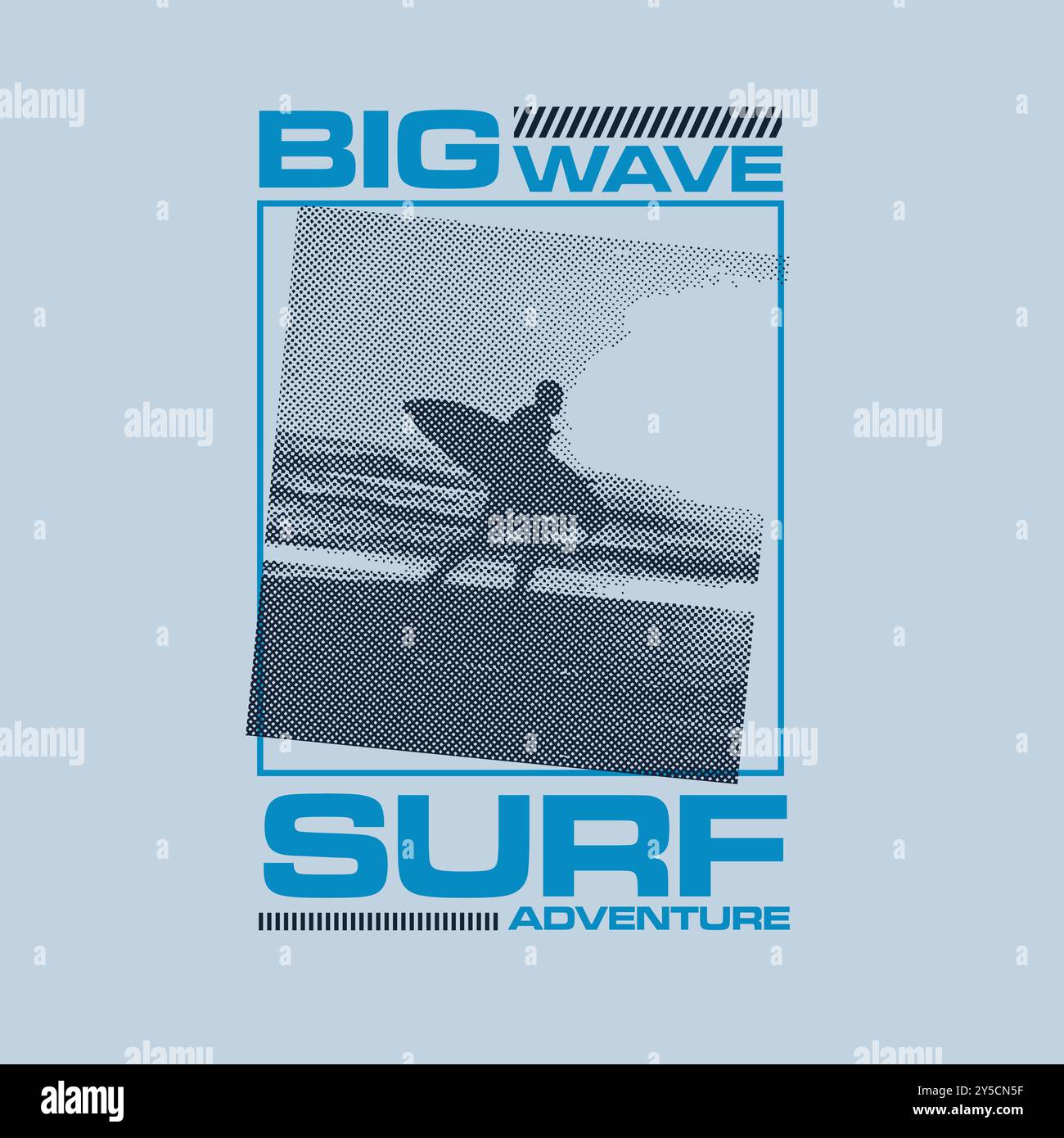 Big Wave Surf Adventure typography ocean surfer dotted print poster design Stock Vector