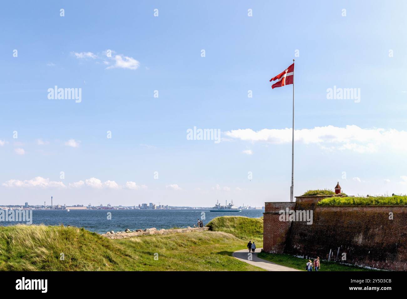 View from Denmark to the sea and Sweden in the distance Stock Photo