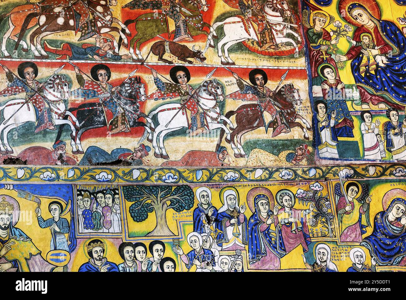 Ancient ethiopian orthodox church interior painted walls in gondar ethiopia Stock Photo