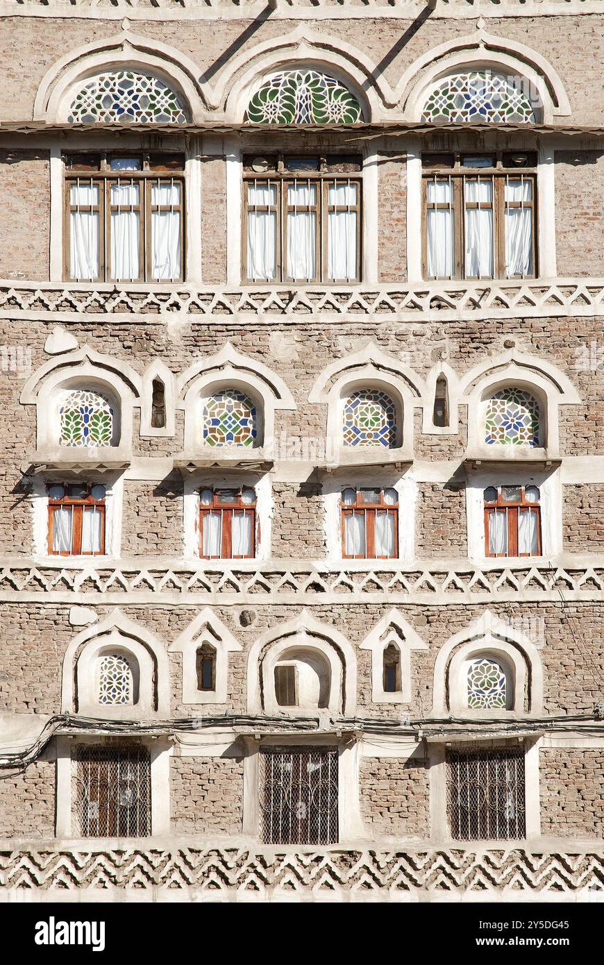 Traditional yemeni windows and architecture in sanaa yemen Stock Photo