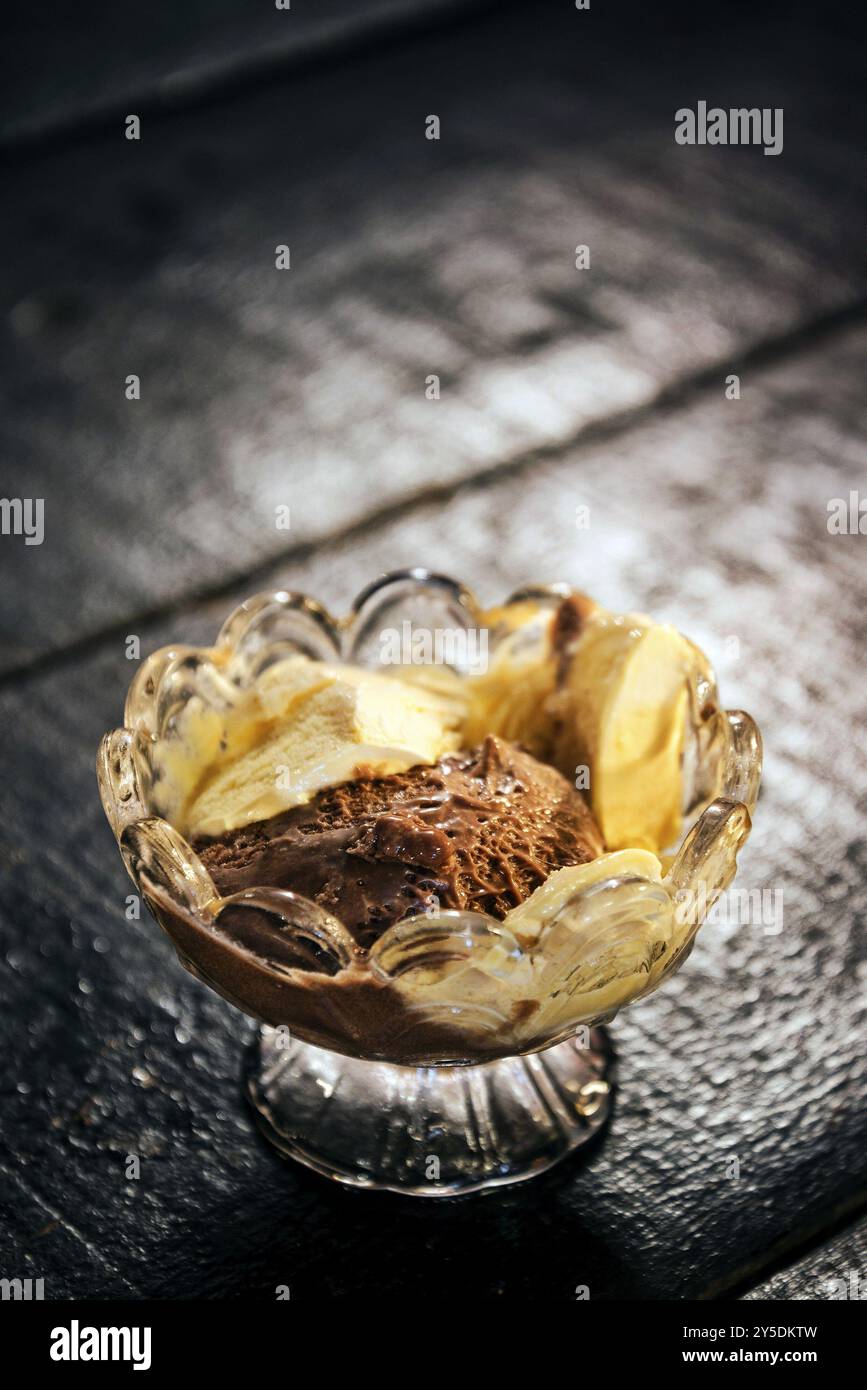 Classic chocolate and vanilla ice cream in bowl Stock Photo - Alamy