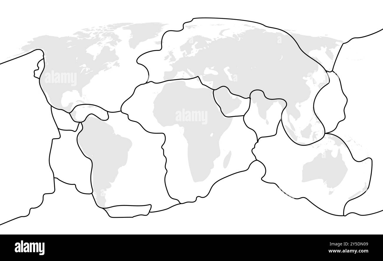 Tectonic plate earth map. Continental ocean pacific, volcano lithosphere geography plates Stock Vector