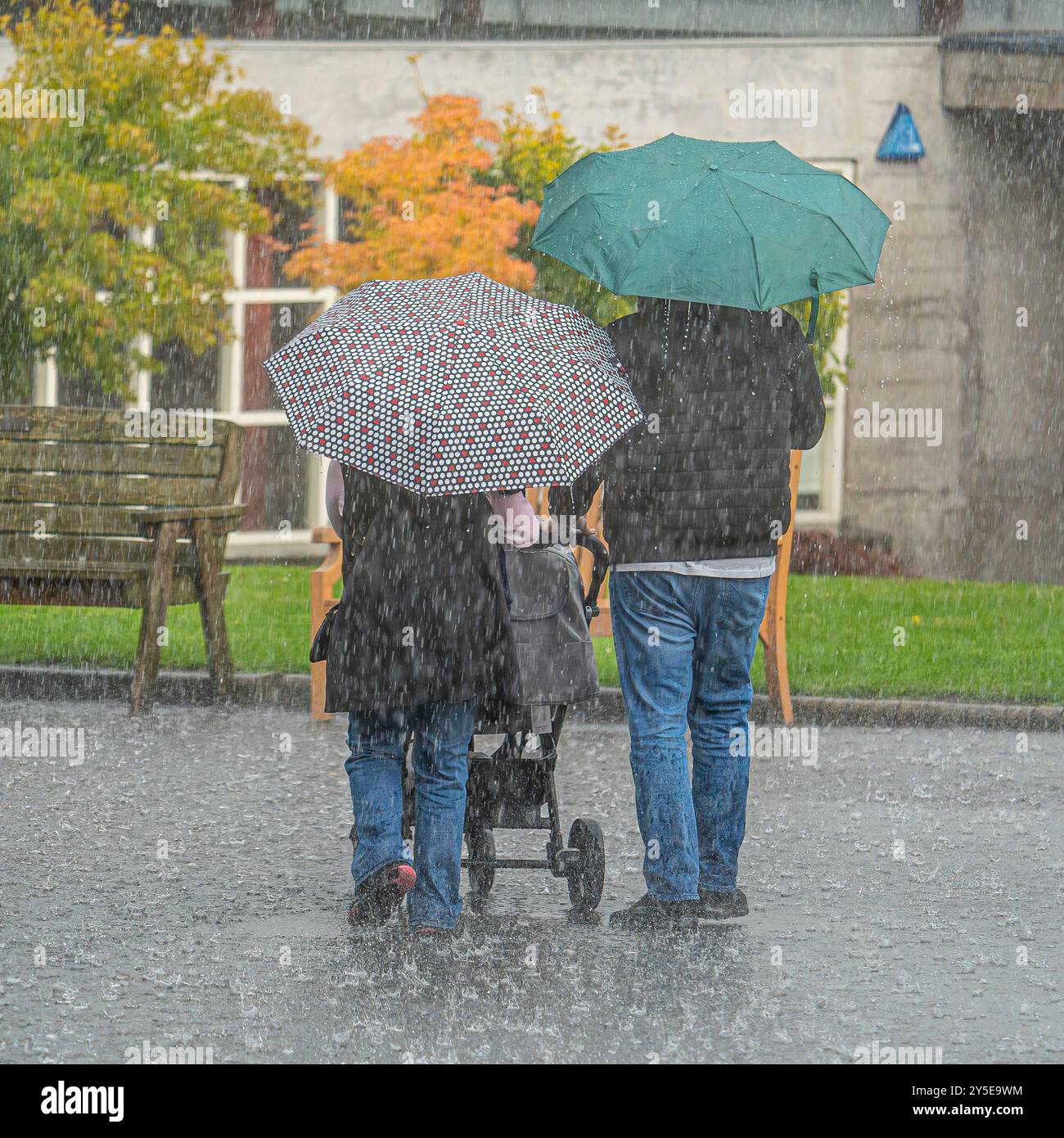 Dudley, UK. 21st September, 2024. UK weather: visitors to Dudley Zoo and Castle are shocked by the sudden thunder and lightning storms after a morning of glorious sunshine. Credit: Lee Hudson/Alamy Live News Stock Photo