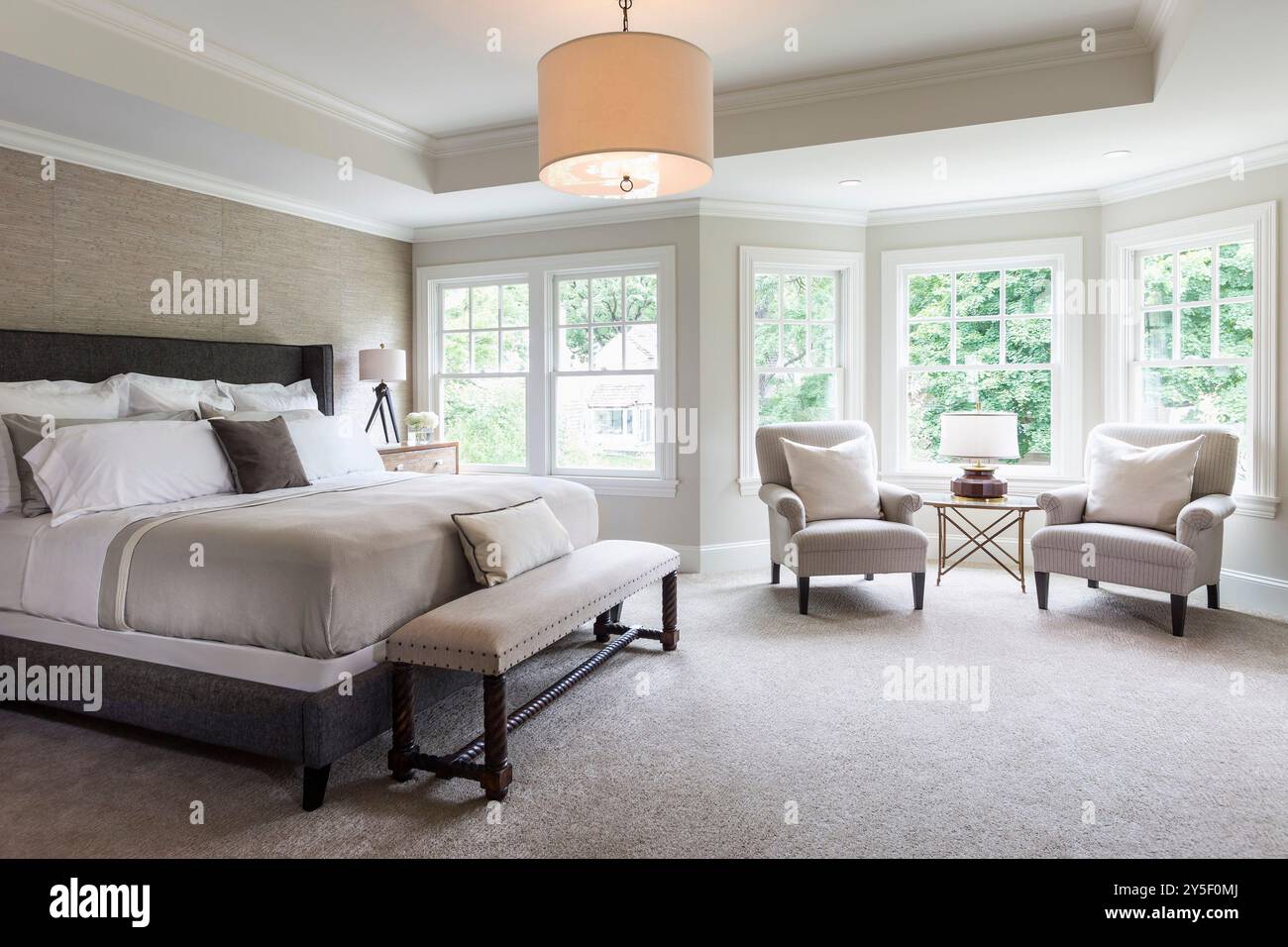 Master bedroom with neutral tones Stock Photo