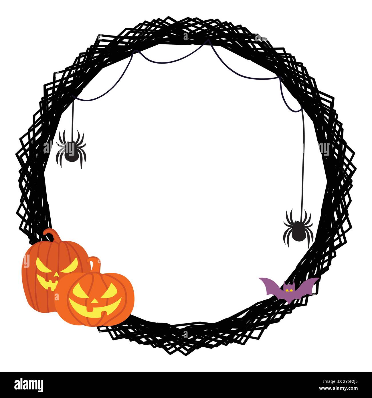 Halloween abstract circle frame with pumpkins bat and spiders vector ...