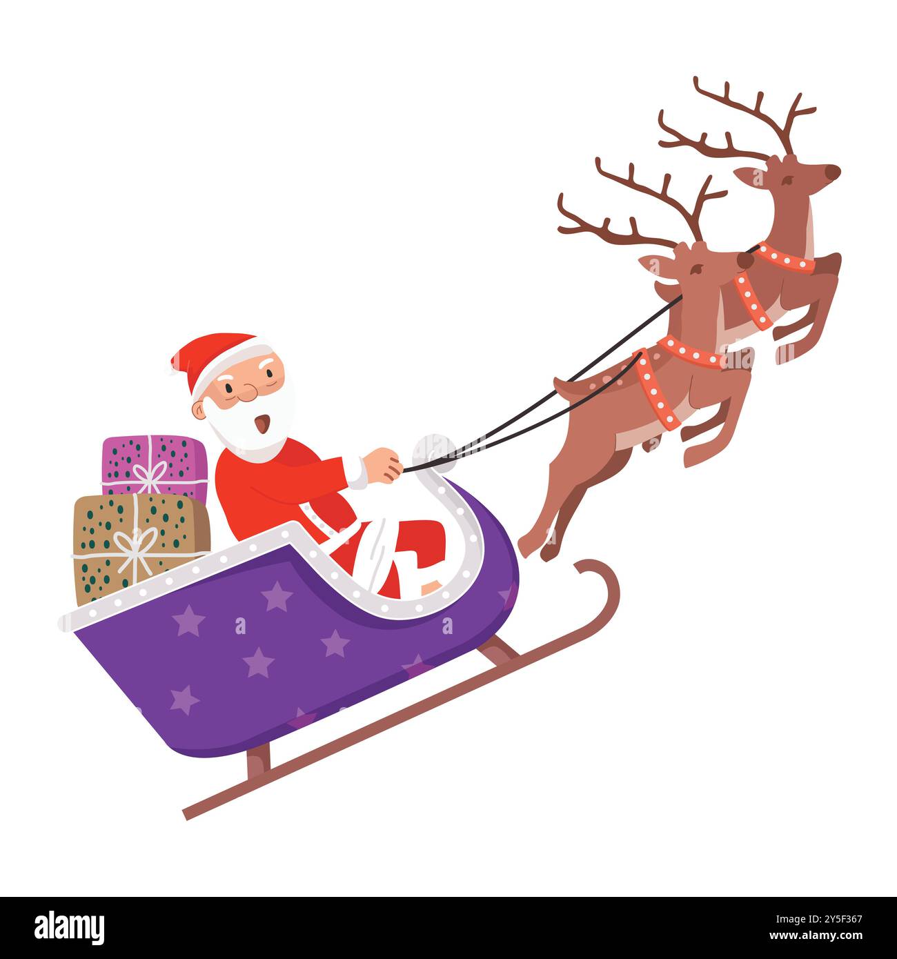 Santa Claus with sleigh and deer's vector illustration Stock Vector ...