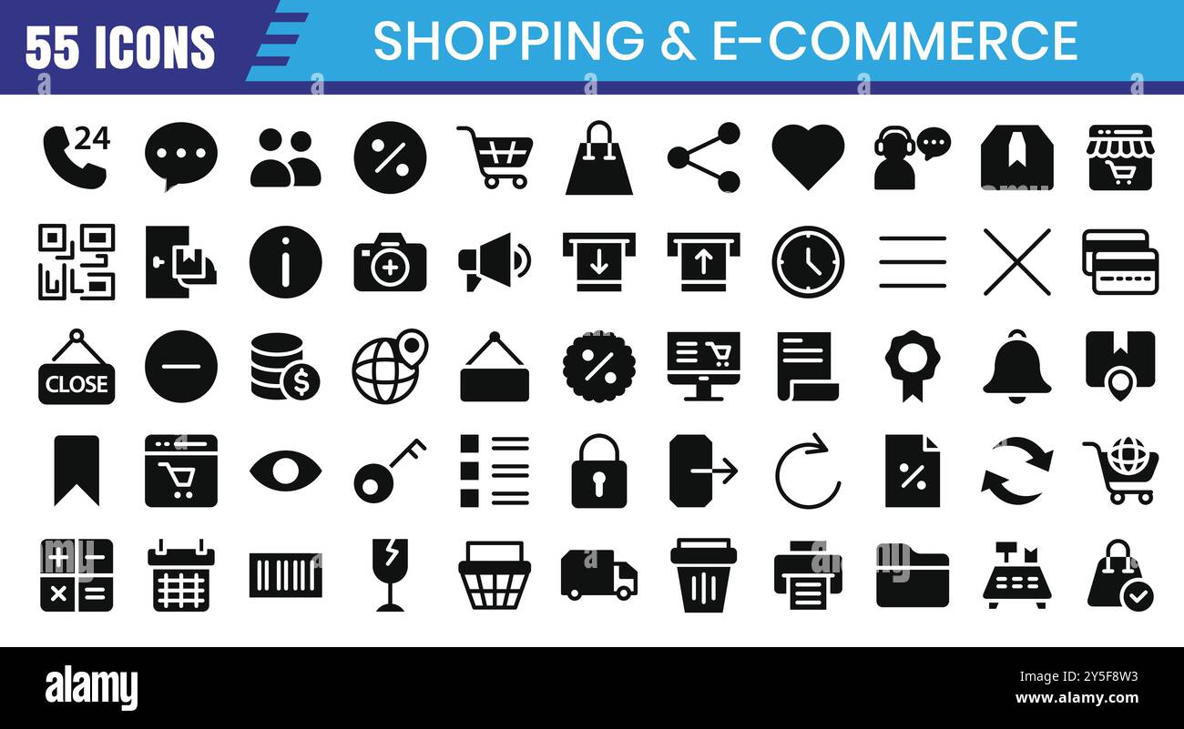 E-Commerce glyph icons set. Online shopping icon collection. Vector ...