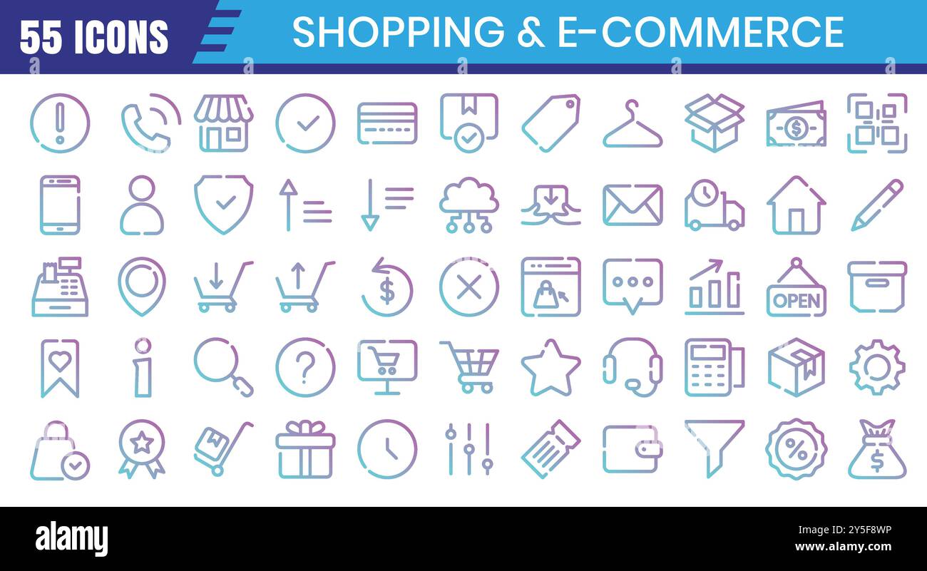E-Commerce icons set. Online shopping gradient outline icon collection ...