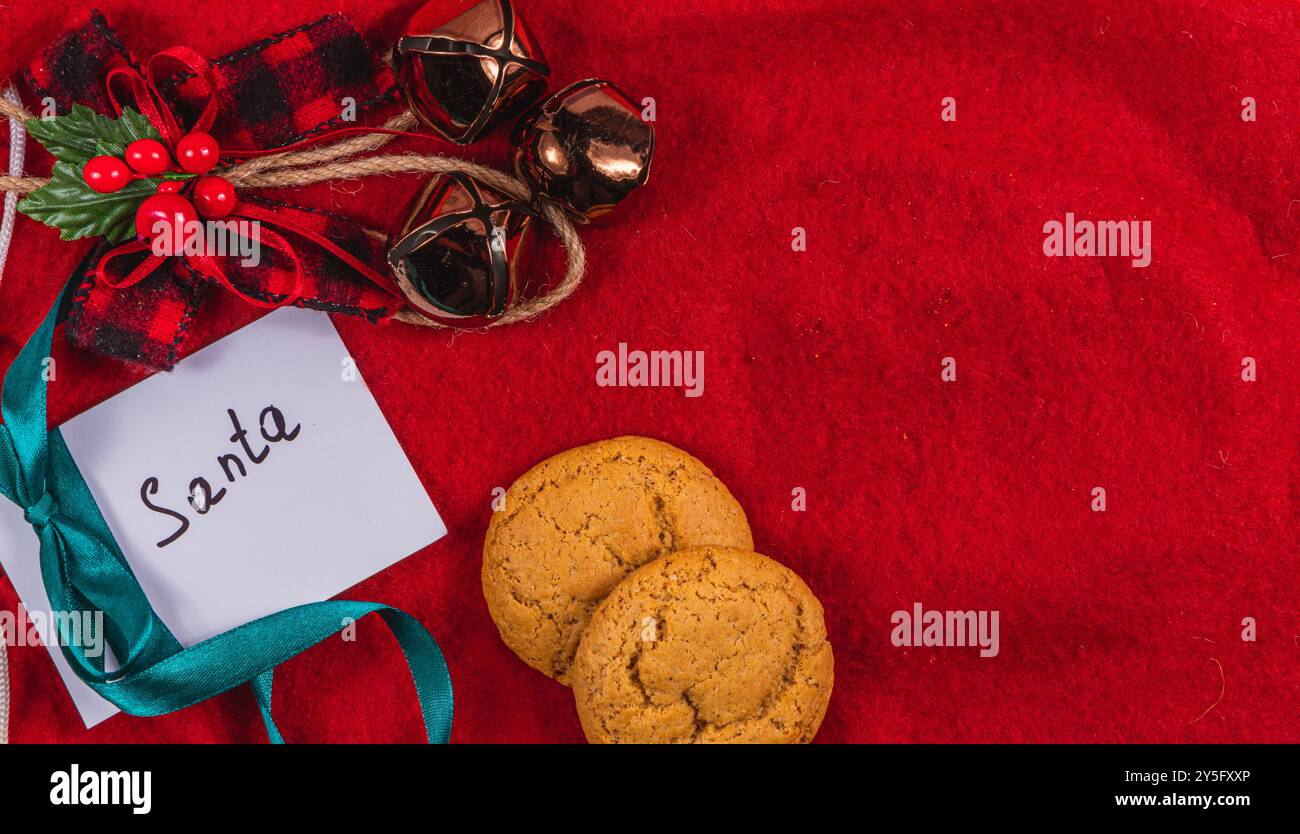 Santa Bell Note note to Santa on a red background with bells and cookies, Christmas ...