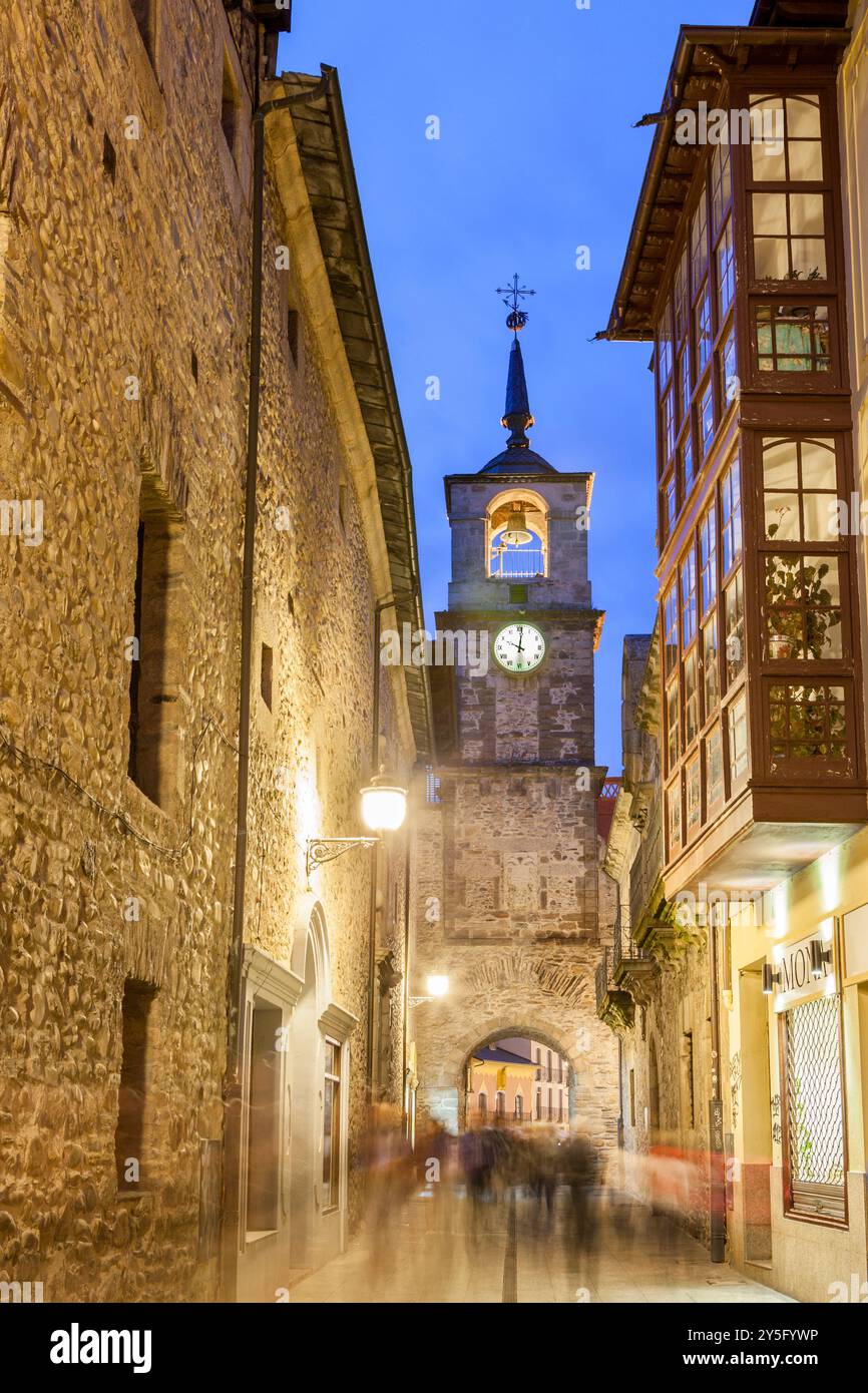 Clock tower in Ancha street, Ponferrada, Way of St. James, Leon, Spain Stock Photo