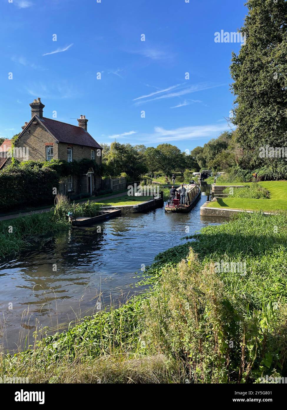 Walsham Locks on the River Wey at Ripley, Surrey on a fine day with blue sky in summer Stock Photo