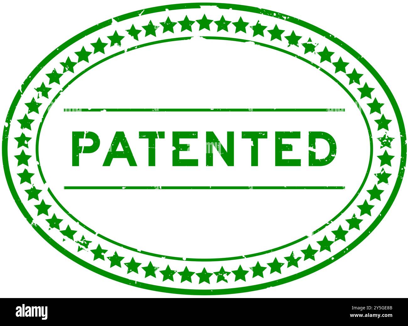 Grunge green patented word oval rubber seal stamp on white background Stock Vector