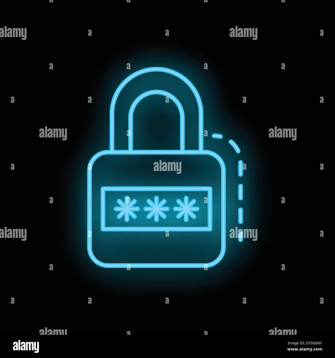 Glowing neon padlock icon representing digital security and password protection Stock Vector