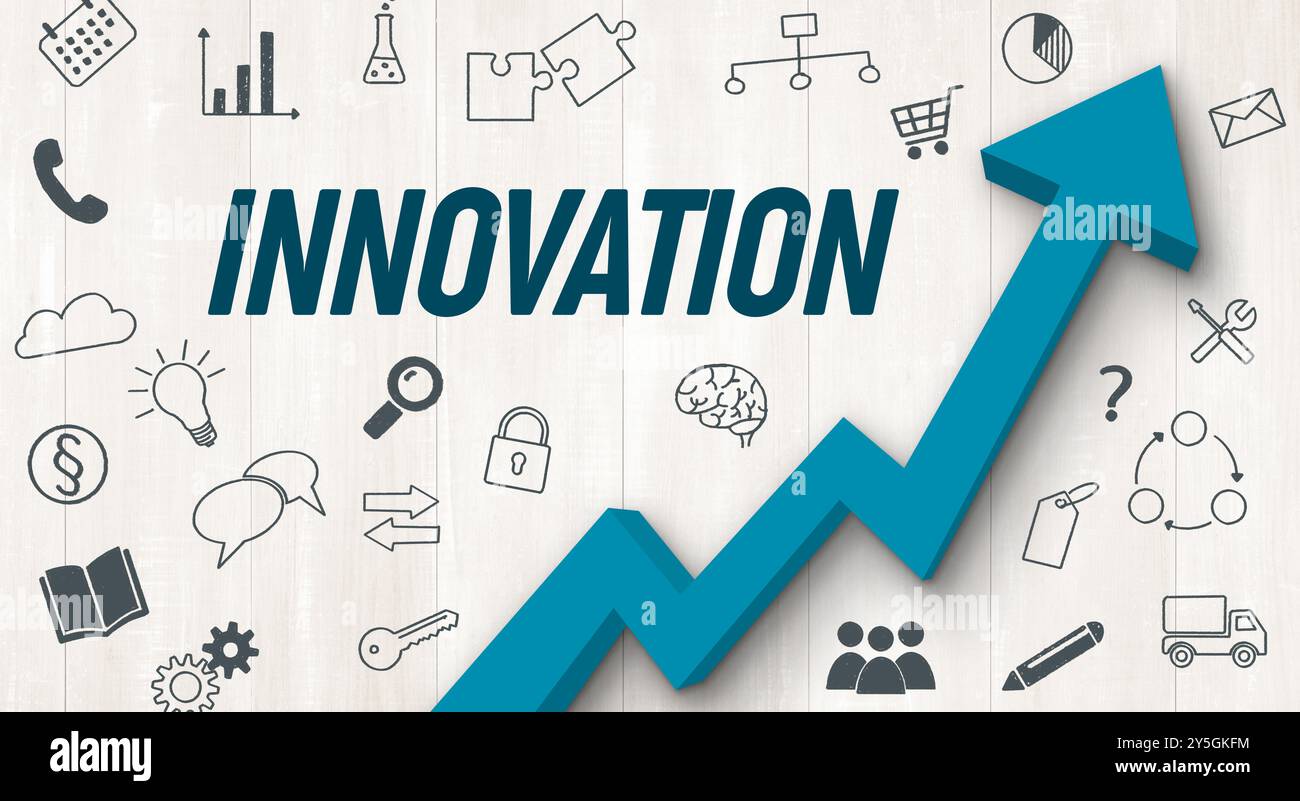 Ascending arrow with icons - Innovation Stock Photo - Alamy