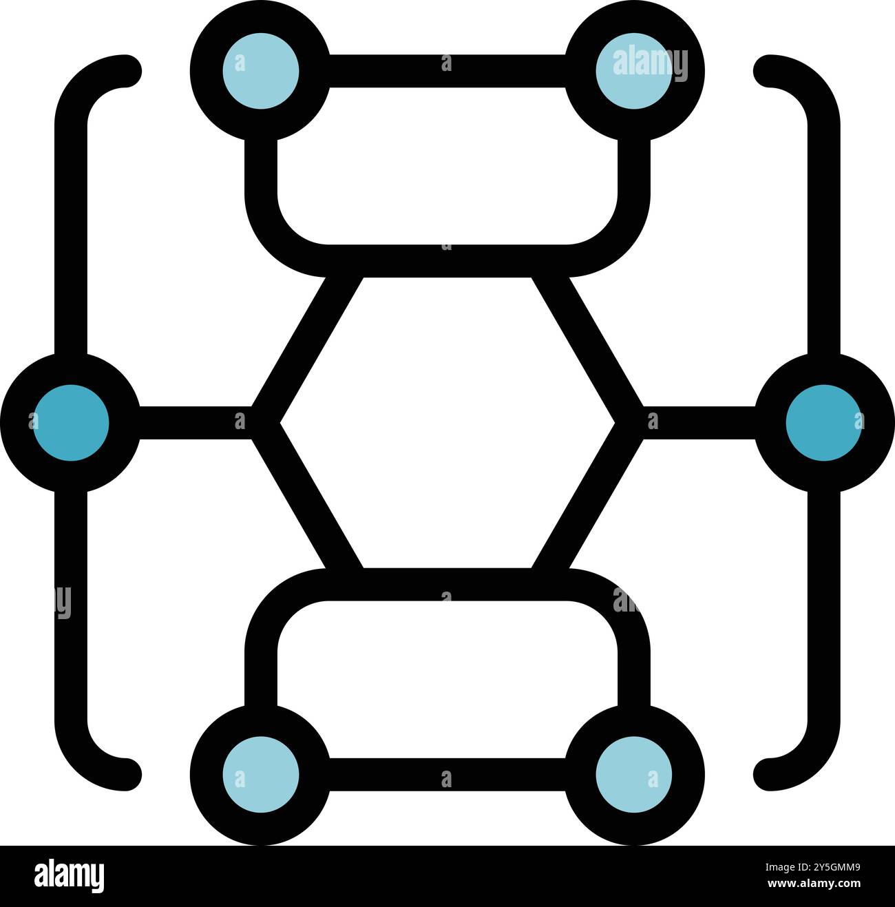 Blockchain network icon representing secure transactions connecting nodes in a decentralized system Stock Vector