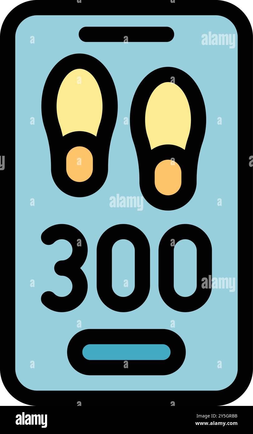 Smartphone app is counting steps during a walk, showing the progress on screen Stock Vector