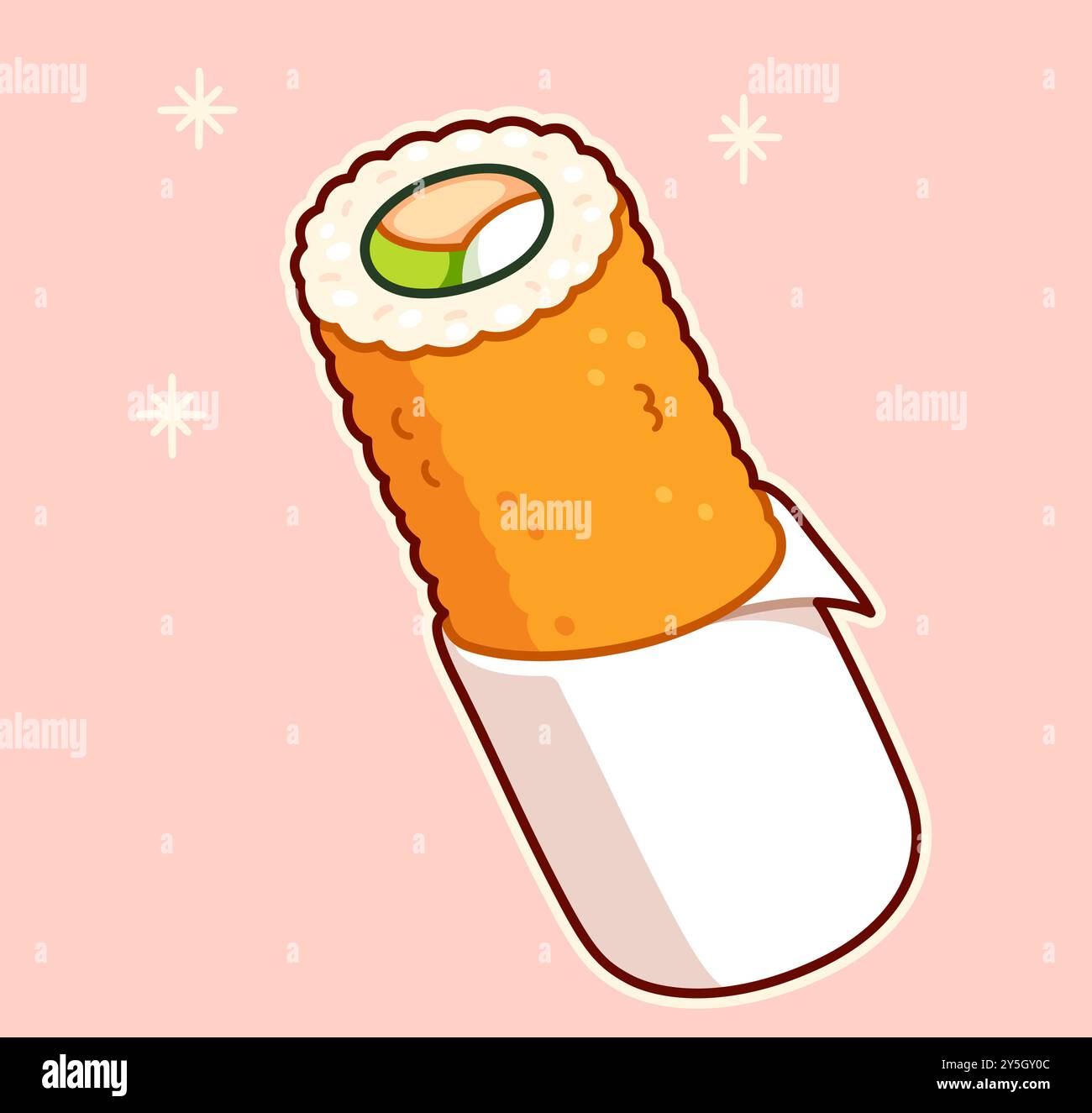 Handroll, tempura fried sushi roll, Chilean Japanese fast food. Cartoon vector illustration. Stock Vector