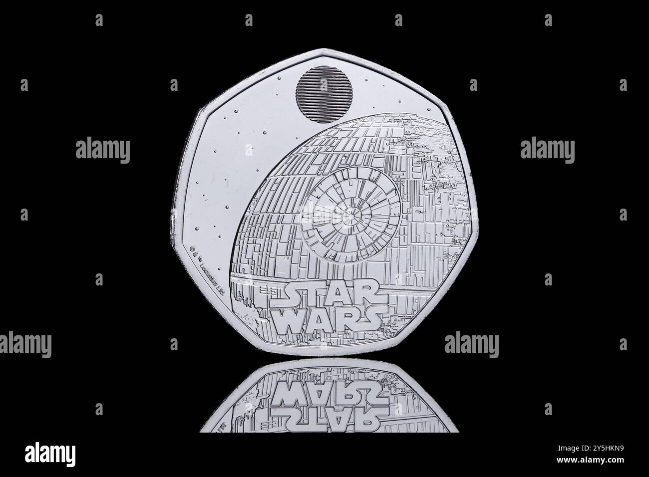 2024 UK 50p Star Wars Spacecraft series featuring the Death Star Stock Photo