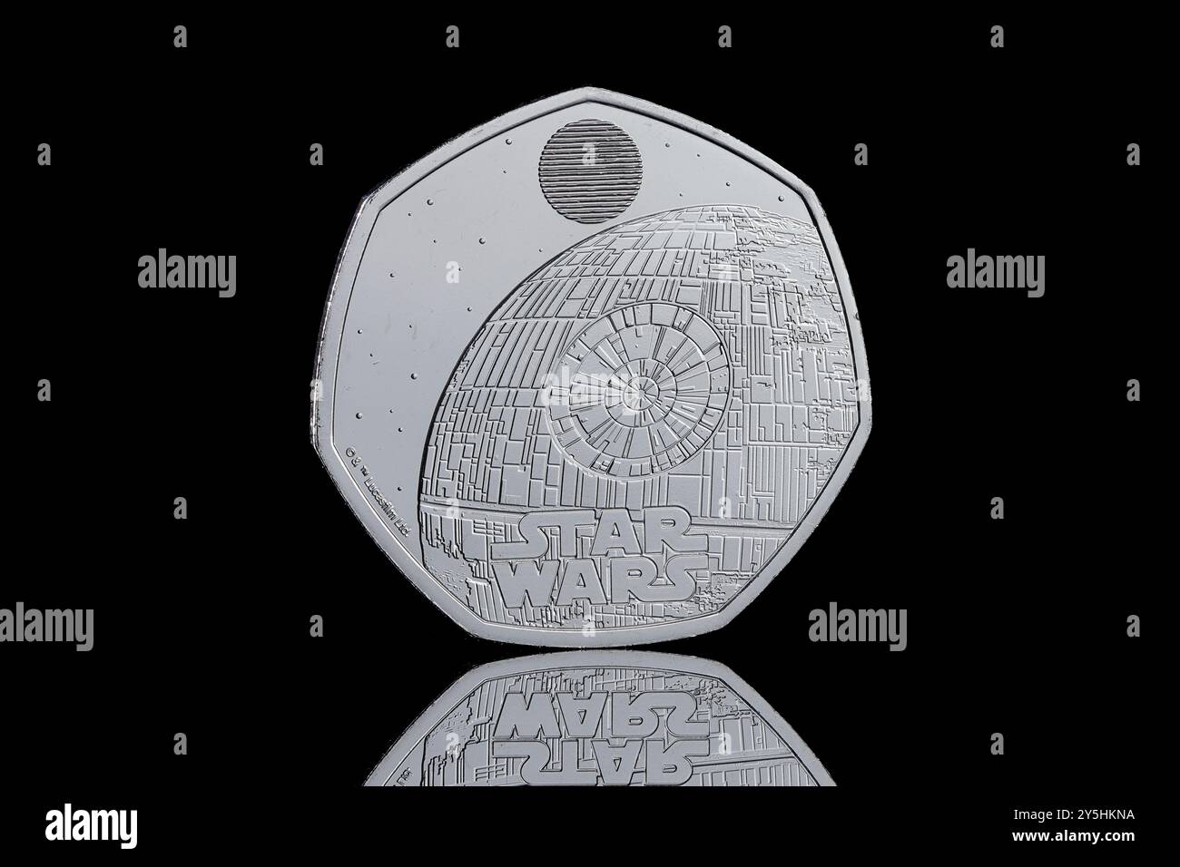 2024 UK 50p Star Wars Spacecraft series featuring the Death Star Stock Photo