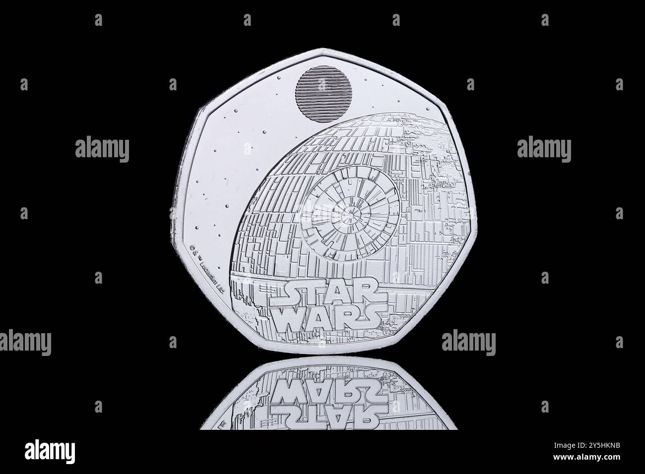 2024 UK 50p Star Wars Spacecraft series featuring the Death Star Stock Photo