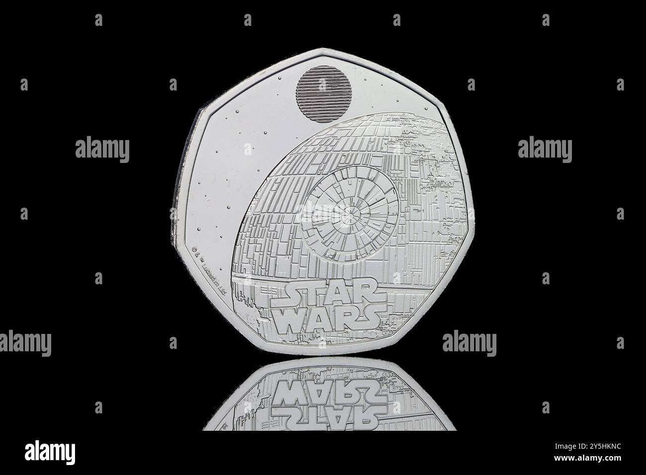 2024 UK 50p Star Wars Spacecraft series featuring the Death Star Stock Photo