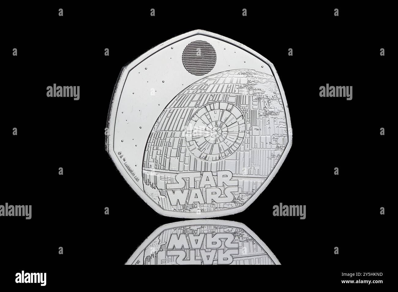 2024 UK 50p Star Wars Spacecraft series featuring the Death Star Stock Photo