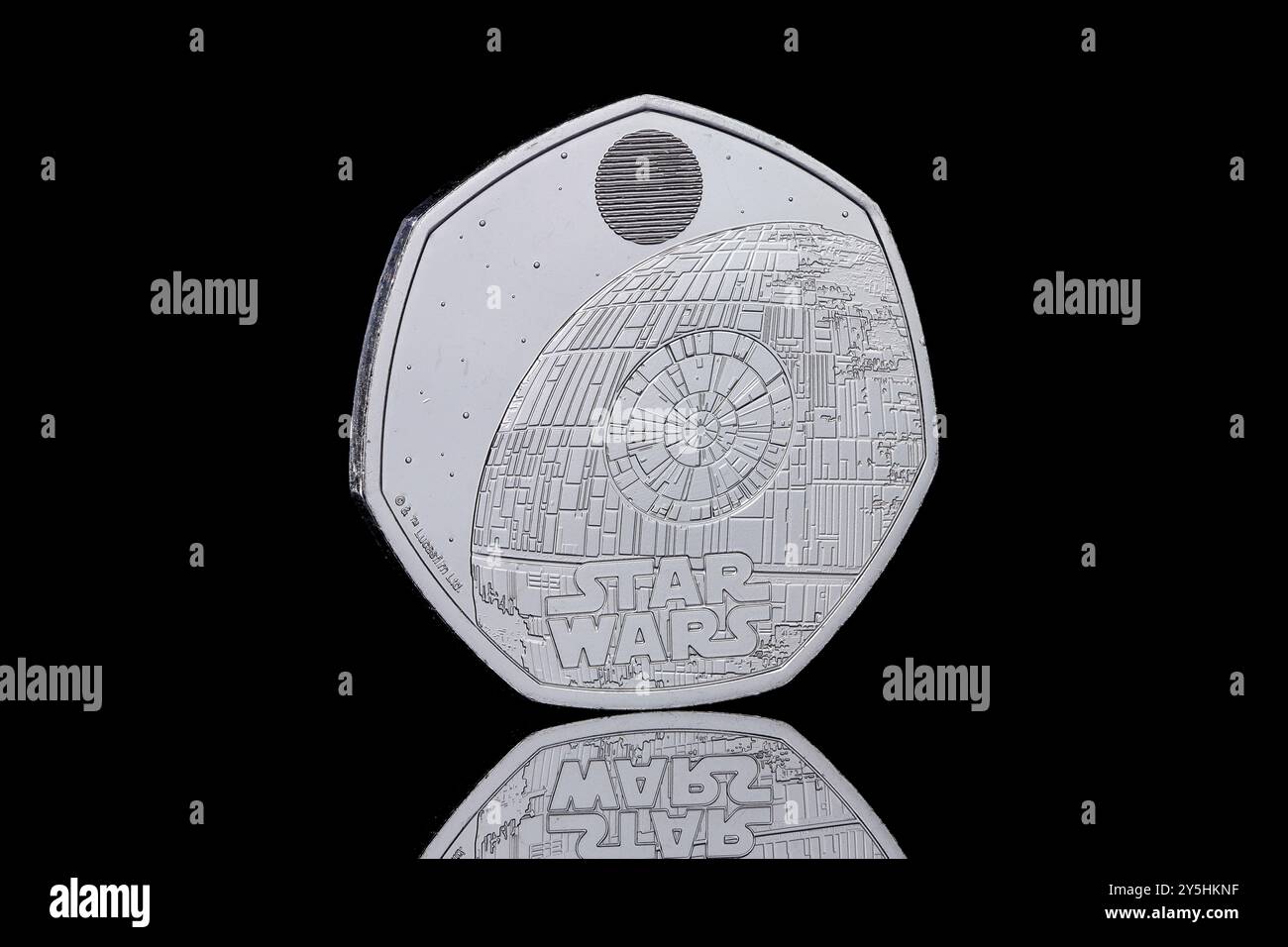 2024 UK 50p Star Wars Spacecraft series featuring the Death Star Stock Photo
