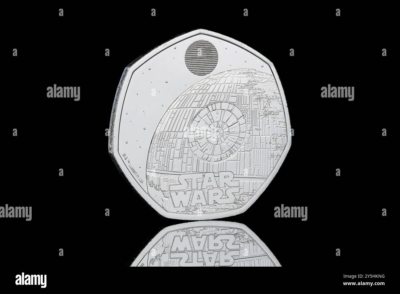 2024 UK 50p Star Wars Spacecraft series featuring the Death Star Stock Photo