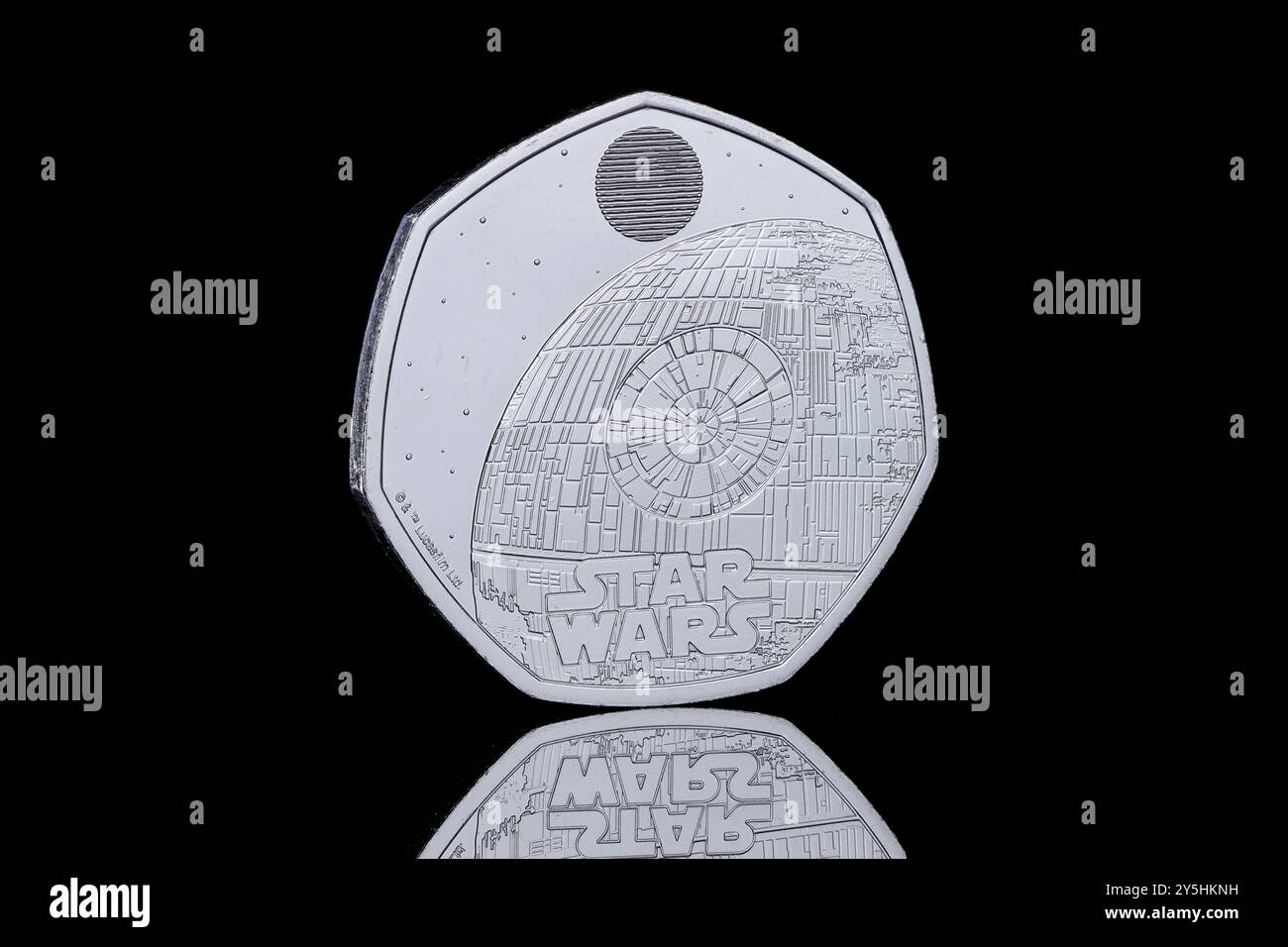 2024 UK 50p Star Wars Spacecraft series featuring the Death Star Stock Photo