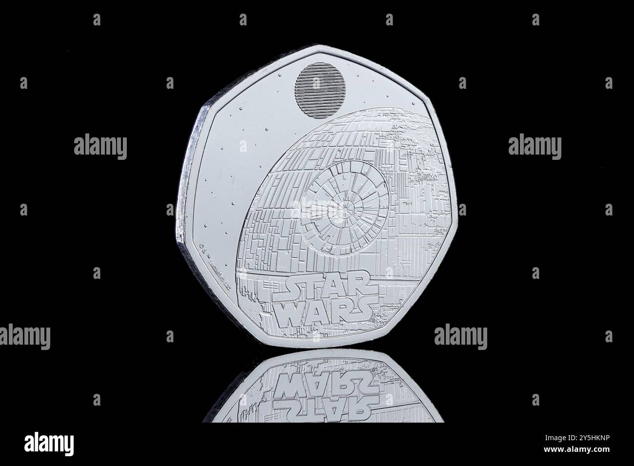 2024 UK 50p Star Wars Spacecraft series featuring the Death Star Stock Photo