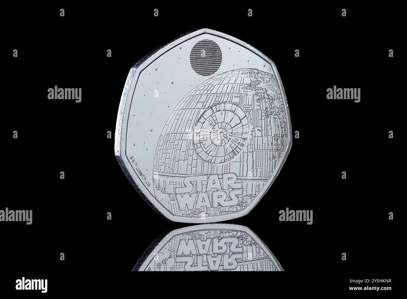 2024 UK 50p Star Wars Spacecraft series featuring the Death Star Stock Photo