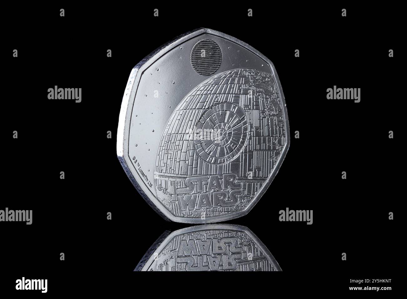2024 UK 50p Star Wars Spacecraft series featuring the Death Star Stock Photo