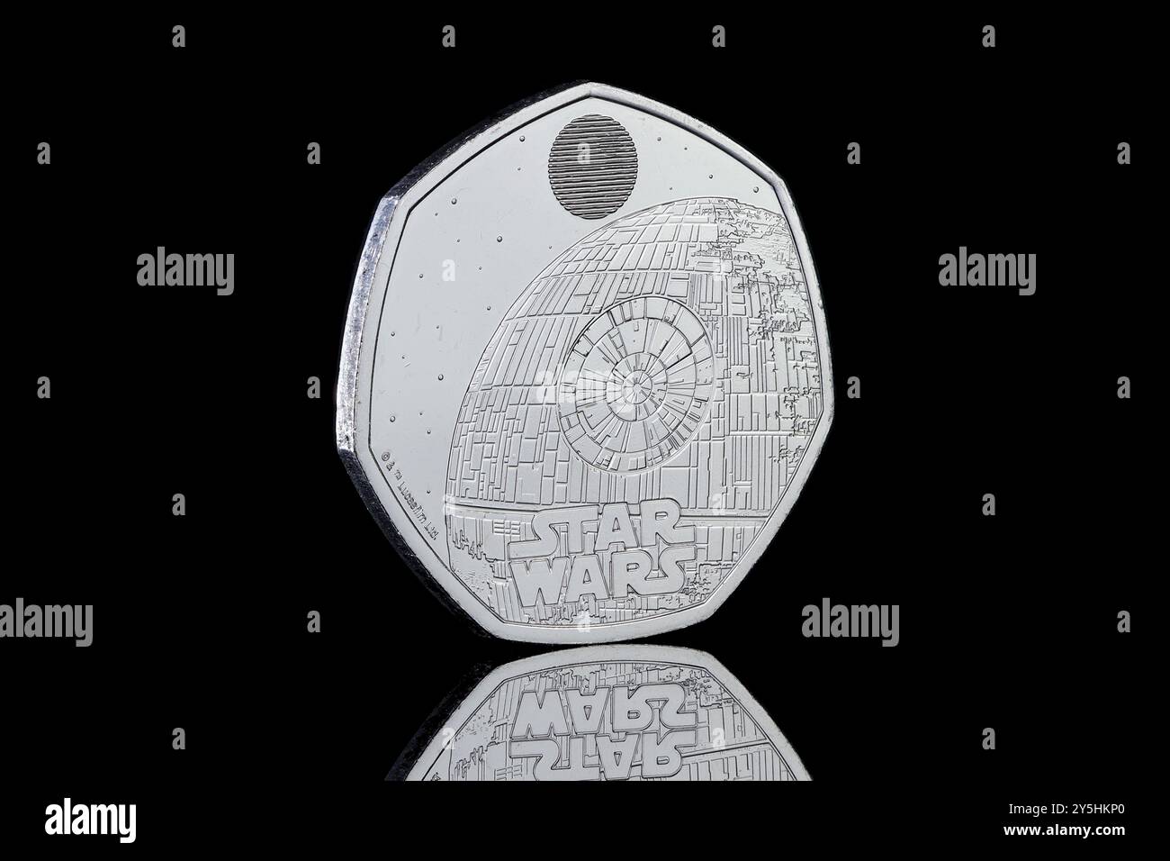 2024 UK 50p Star Wars Spacecraft series featuring the Death Star Stock Photo
