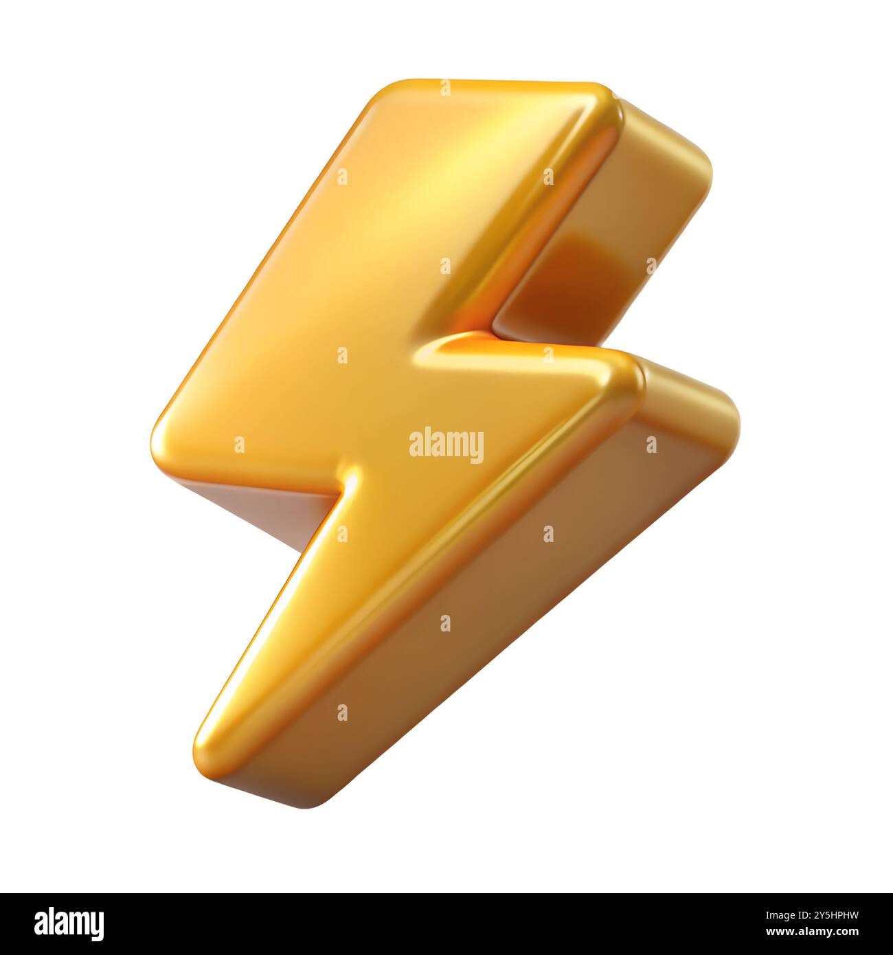 Golden lightning 3D icon isolated on white background. Premium simple ...