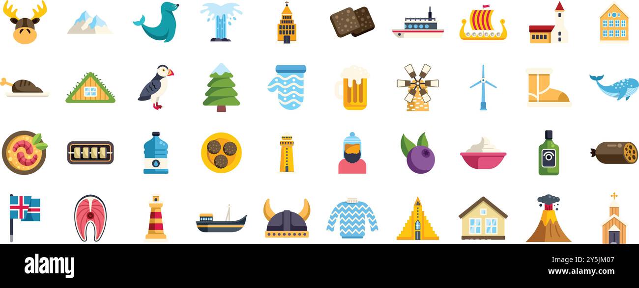 Collection of various colorful icons illustrating different aspects of ...