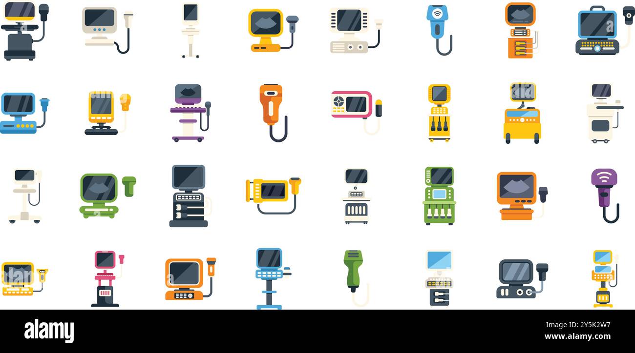 Medical Machine Names Ultrasound diagnostic machine set showing different types of medical ...