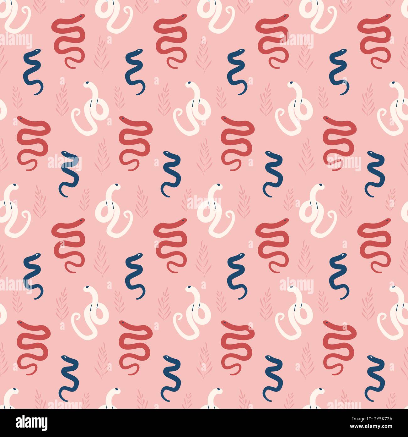 Snakes vibrant seamless pattern. Reptiles repeat background. Pink animal surface pattern design. Vector hand drawn illustration. Stock Vector