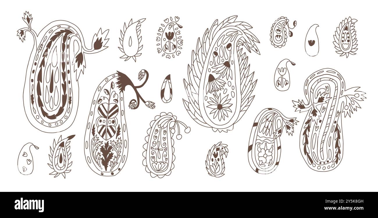 Paisley elements kit. Vector hand drawn doodle style collection ...