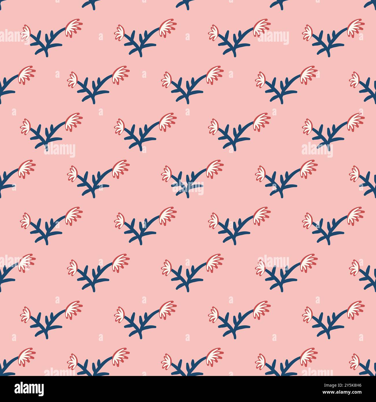 Flowers seamless pattern. Simple floral repeat background. Vector hand drawn flat illustration. Stock Vector