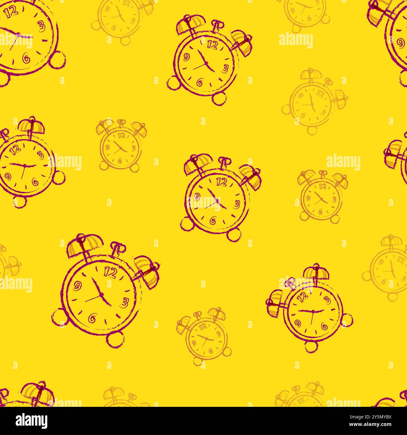 Pattern For Clock Vector Seamless pattern with the chalk clock on yellow background. Vintage ...