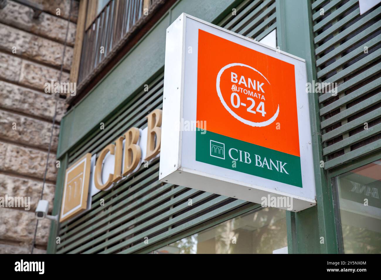 CIB Bank Cash Machine ATM Sign Outside The Banks Building In Budapest Hungary Stock Photo